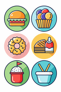 多彩美味食物图标集合