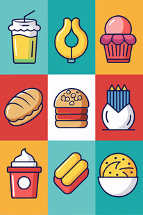 多彩美味快餐图标集合