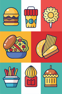 多彩美味的各式快餐图标
