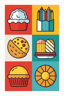 多彩烘焙与文具图标集合