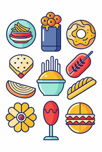 多彩卡通美食图标集合