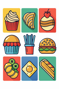 多彩美味的各式快餐图标