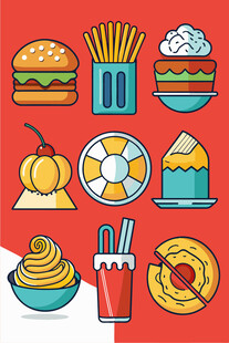 多彩快餐美食图标集合