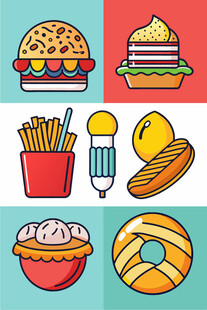 多样美味快餐食品集合