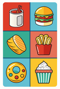 多彩快餐美食图标集合