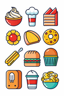 多彩卡通美食图标集合