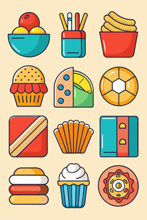 多彩美味糕点图标集合