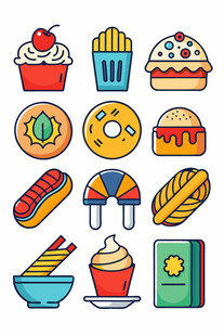 多彩美味的各式食物图标