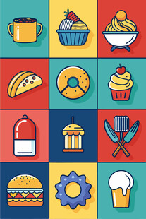 多彩美食与生活小物图标