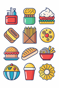 多彩快餐美食图标集合