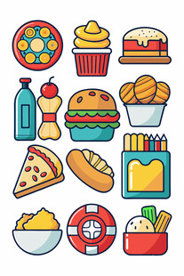 多彩美味快餐食品集合