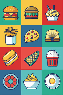 多彩美味快餐图标集合