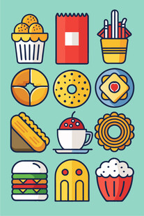 多彩美味的各式快餐图标