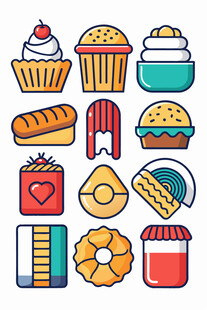 多彩美味糕点图标集合