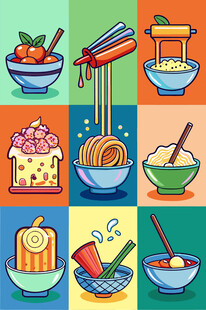 多彩中式美食插画展示