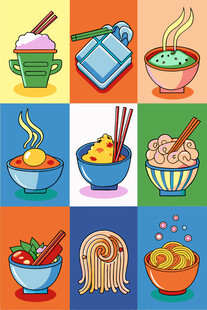 多彩亚洲美食插画