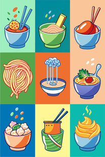 多彩面食美食插画集合
