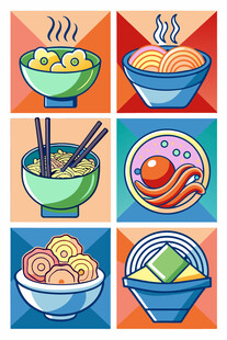 多彩面食美食插画