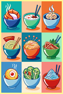 多彩美味面食组合插画