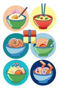 多彩中式美食图标集合