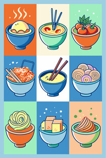 多彩面食插画
