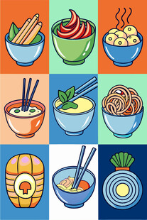 多彩中式面食插画