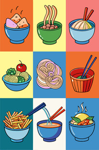 多彩面食美食插画集合