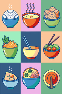 多彩亚洲美食插画展示