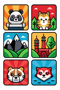 可爱动物与风景图标集