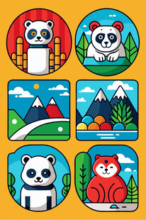 可爱动物与风景插画