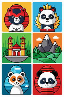 动物与地标图案集合