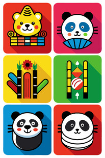 多彩卡通动物图标集合