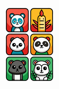 多彩卡通动物图标集合