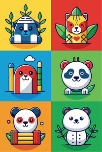 可爱动物卡通图标集合