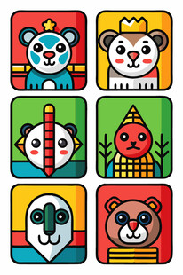 多彩卡通动物头像图案