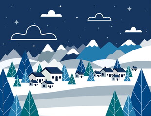 冬日雪景中的静谧村庄