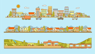 城市乡村风景插画