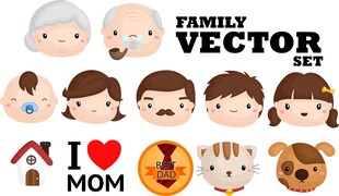 可爱家庭矢量插画