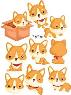 可爱柯基狗狗多样姿态