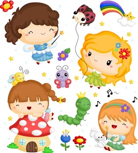 可爱儿童与多彩动物图案