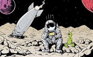 宇航员在月球与绿植相伴