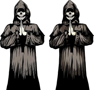 两个黑袍蒙面祈祷者