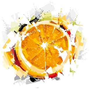 水彩风格的切片橙子画面