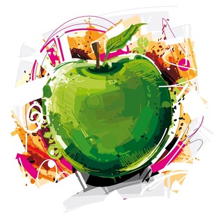 水彩风格的青苹果插画