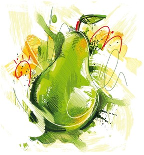 水彩风格的青梨艺术画