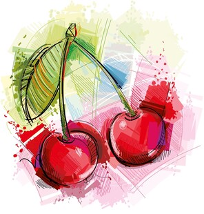 水彩风樱桃插画