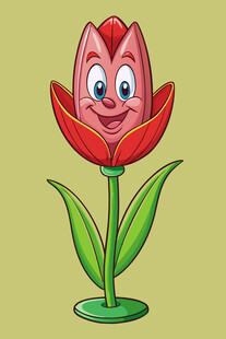微笑的红色卡通郁金香