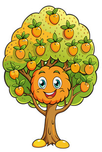 可爱笑脸橘子树插画