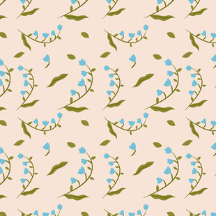 蓝花绿叶简约花卉图案
