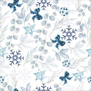 蓝白雪花枝叶花卉图案
